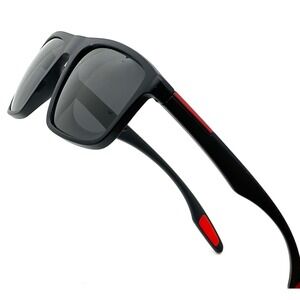 Men's Sport Sunglasses Black Frame Red Accent Driving Fishing Golf Driving Run